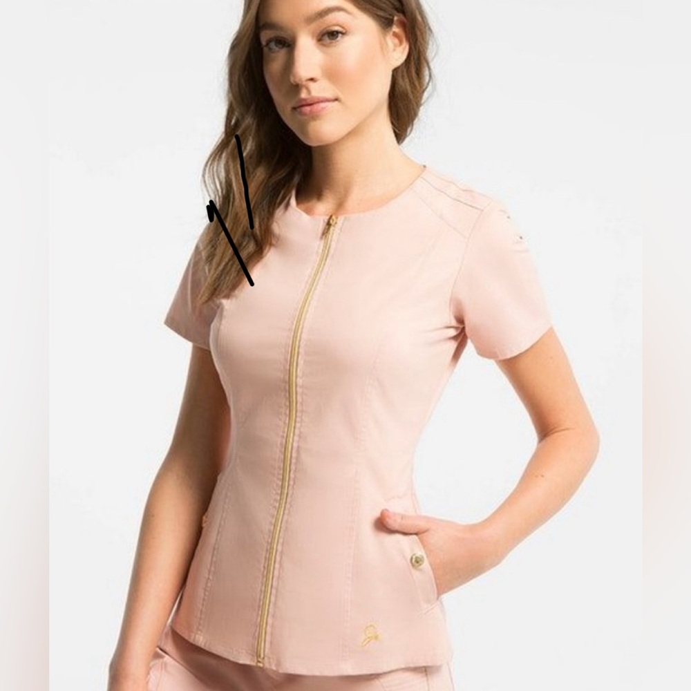Jaanuu Blushing Pink Zip Down Scrub Top